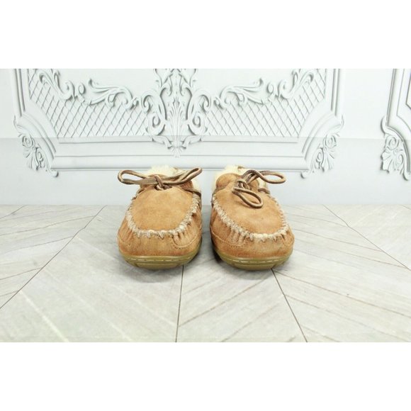 LL Bean Kid's Brown Wicked Good Moccasins Suede Shearling Lined Slippers Size 1 - Picture 4 of 9